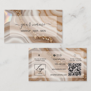 Cartão De Visita Qr Code aquarela Bege neutro luxe