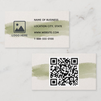 Cartão de Visita QR Code Aquarela Verde Salvia