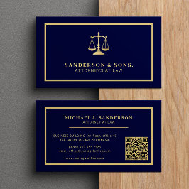 Cartão De Visita QR code attorney lawyer professional gold navy