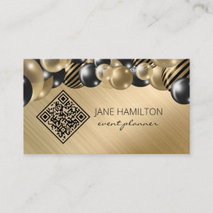 Cartão de Visita QR Code Balões Elegantes Dourado