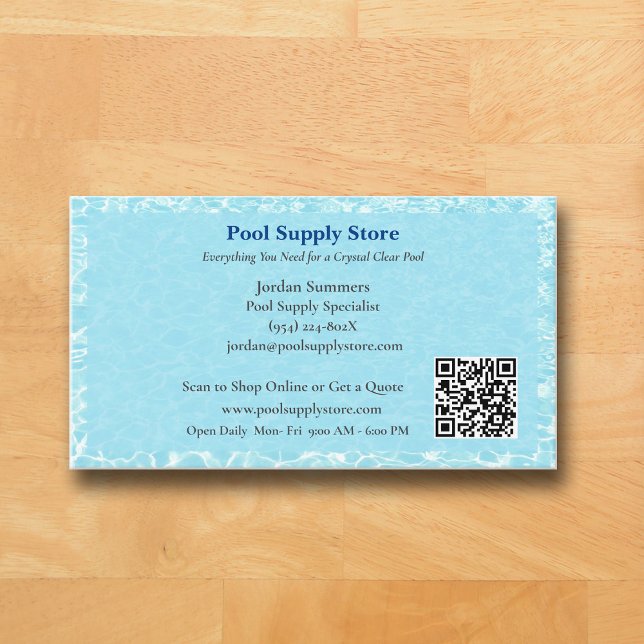 Cartão De Visita QR Code Blue Swimming Pool Water Pool Contractor   (Blue Pool Business Card )