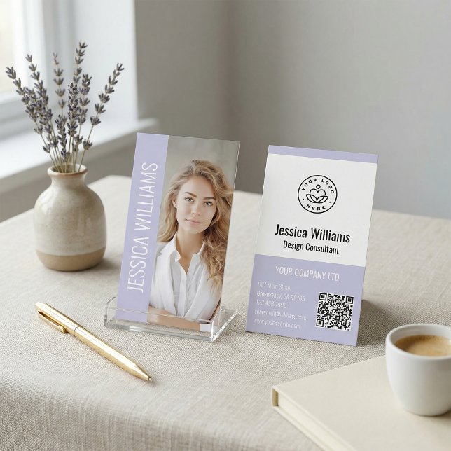 Cartão De Visita QR Code Business Logo Modern Professional Lavender (Criador carregado)