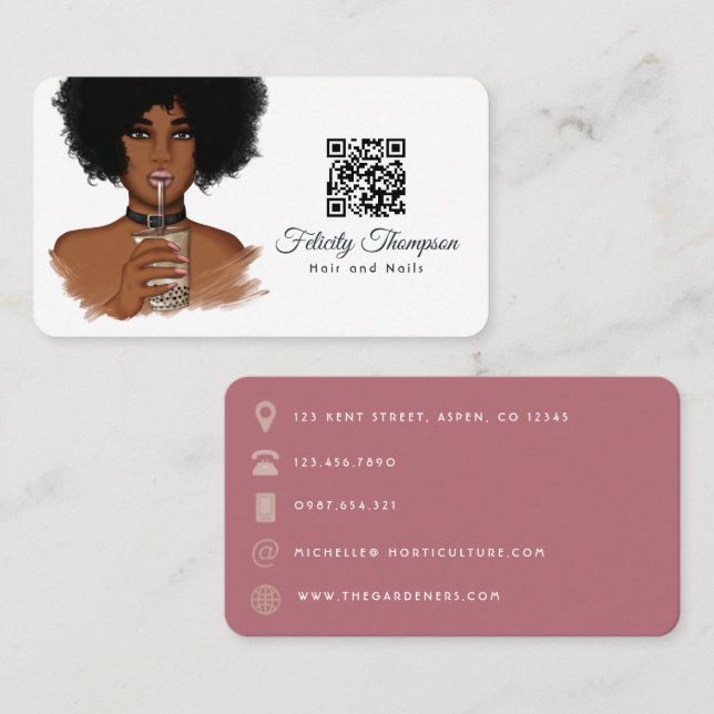 Cartão de Visita QR Code Cabeleireiro Afro-America (Frente/Verso)