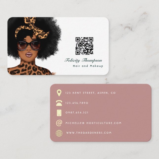 Cartão de Visita QR Code Cabeleireiro Afro-America (Frente/Verso)