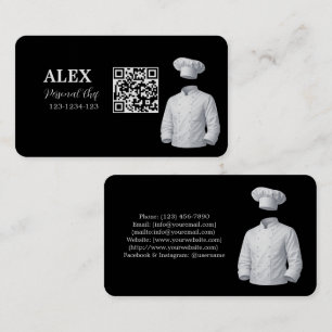 Cartão de Visita QR Code Chef Pessoal Preto Elegan