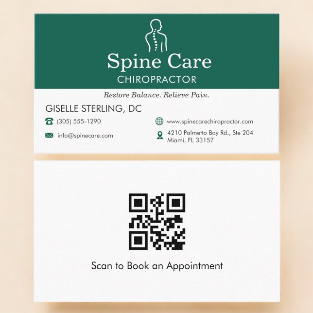 Cartão De Visita QR Code Chiropractor Spine Care Office Icon (Criador carregado)