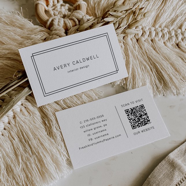 Cartão de Visita QR Code com Moldura Dupla Minimal (AVERY Modern Minimalist Double Frame QR Code Business Card)