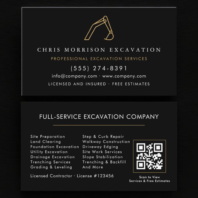 Cartão De Visita QR Code Construction Excavator Heavy Equipment (Criador carregado)