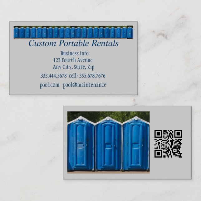 Cartão De Visita QR Code, Custom Portable Toilet Rentals (Frente/Verso)