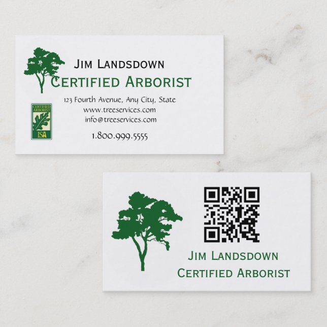 Cartão De Visita QR Code Custom Tree Arborist Business Card (Frente/Verso)