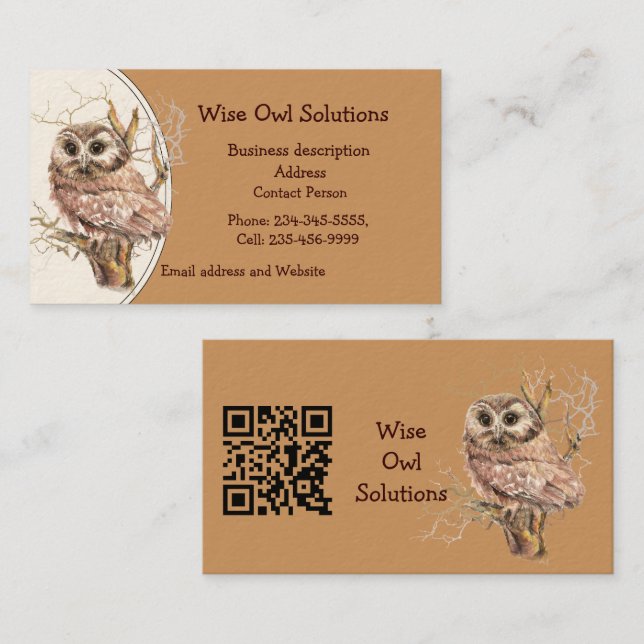 Cartão De Visita QR Code Custom Wise Owl Solutions Business Card (Frente/Verso)