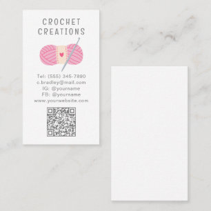 Cartão de Visita QR Code de Crochet com Fio Rosa p