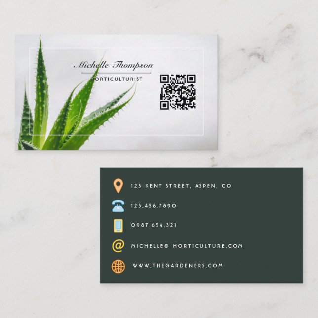 Cartão de Visita QR Code de Suculentas de Cacto do (Frente/Verso)