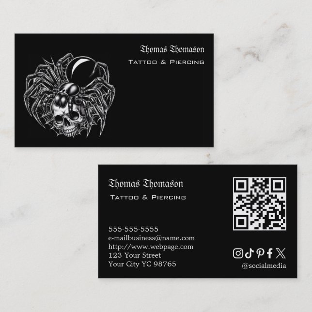 Cartão De Visita QR code de tatuador  (Frente/Verso)