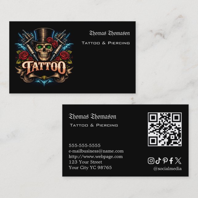 Cartão De Visita QR code de tatuador (Frente/Verso)