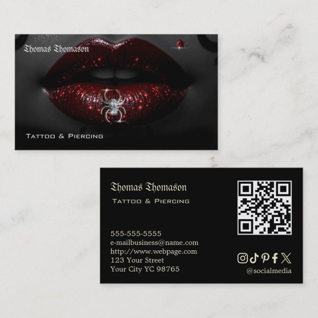Cartão De Visita QR code de tatuador  (Frente/Verso)