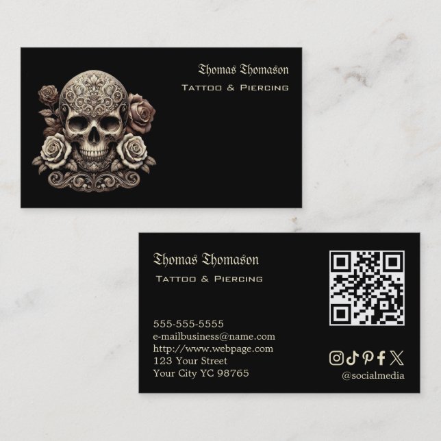 Cartão De Visita QR code de tatuador  (Frente/Verso)