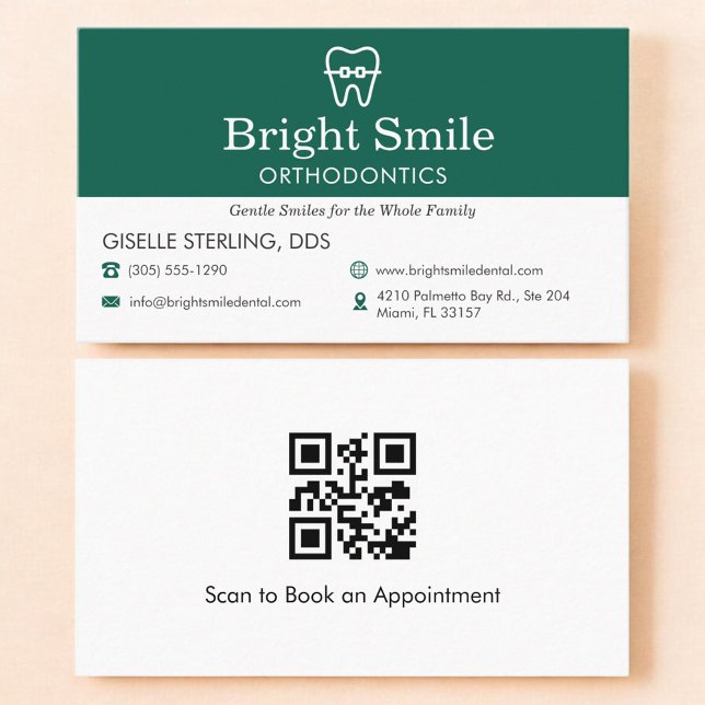 Cartão De Visita QR Code Dentist & Orthodontics Office Braces Logo (Criador carregado)