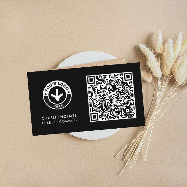 Cartão de Visita QR Code | Design Moderno Preto (Criador carregado)