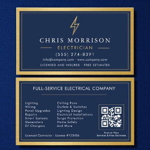 Cartão de Visita QR Code Dourado Eletricista Contr