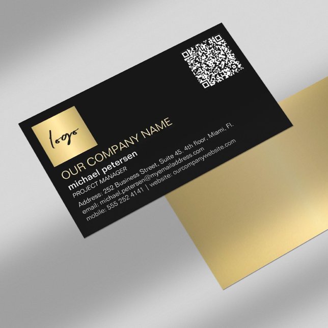 Cartão De Visita QR code elegante logótipo personalizado dourado pr (Criador carregado)
