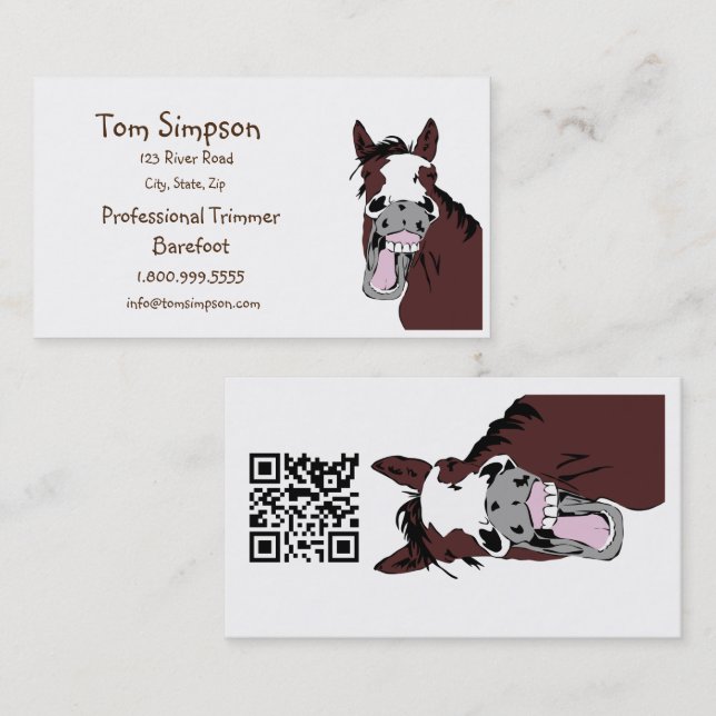 Cartão De Visita QR Code Farrier Trimmer Happy Horse Business Card (Frente/Verso)