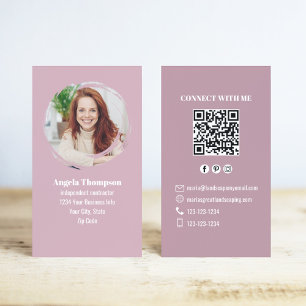 Cartão de Visita QR Code Foto Rosa Conecte-se Comi