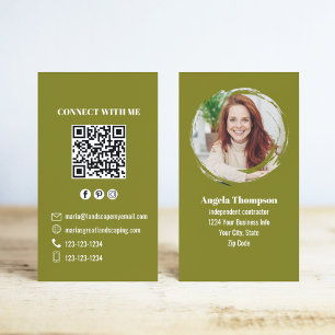 Cartão de Visita QR Code Foto Verde Conecte-se Com