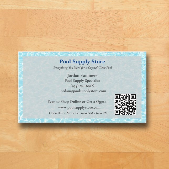 Cartão De Visita QR Code Grey Blue Swimming Pool Contractor   (Grey Pool Business Card )