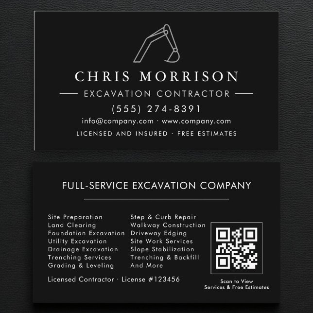 Cartão De Visita QR Code Heavy Equipment Excavation Operator  (Criador carregado)