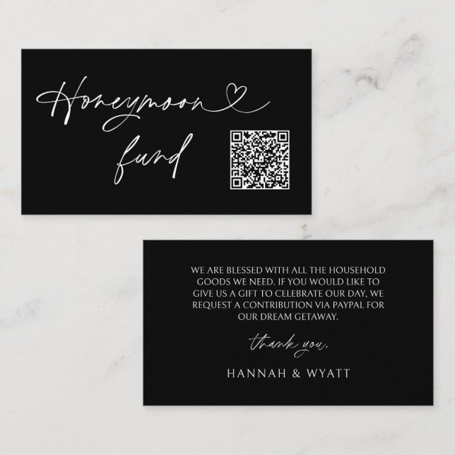 Cartão De Visita QR Code Honeymoon Request Wedding Enclosure Card (Frente/Verso)