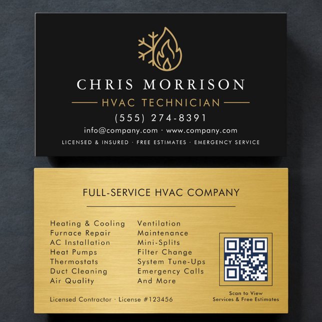 Cartão De Visita QR Code HVAC Technician Heating and Air (Criador carregado)