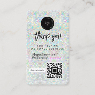 Cartão De Visita QR Code & Logo Holographic Glitter Thank You