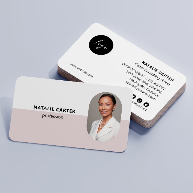 Cartão De Visita QR CODE Logo OVAL Foto Professional BLUSH PINK (Criador carregado)