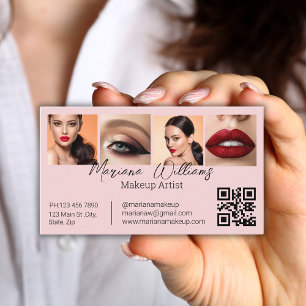Cartão De Visita qr code makeup artist 4 fotos colagem cor-de-rosa