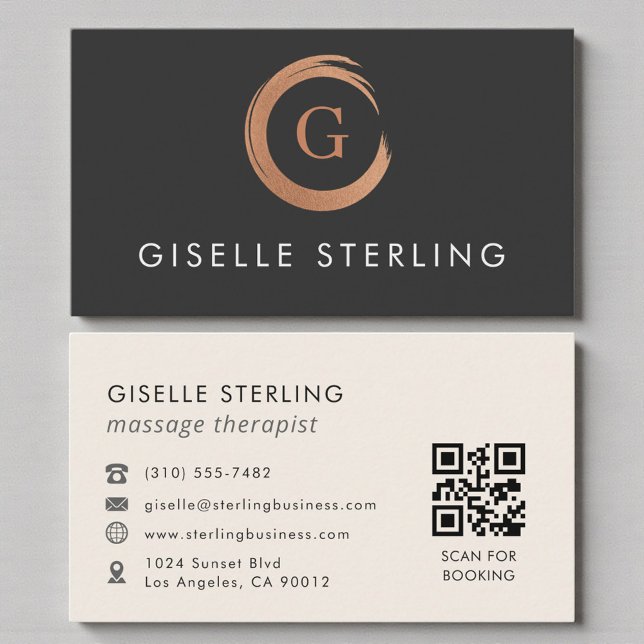 Cartão De Visita QR Code Massage Therapist Modern Minimalist (Criador carregado)