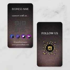 Cartão de Visita QR Code Mídia Social - Couro Pret