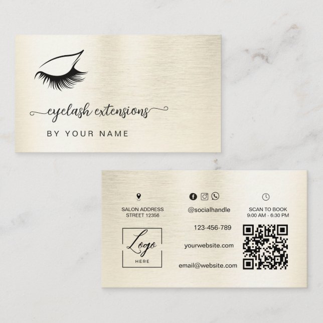 Cartão De Visita Qr Code Moderno script Glazed branco Cílios  (Frente/Verso)