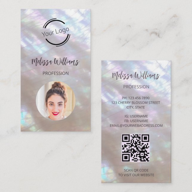 Cartão De Visita QR Code | Mother-of-pearl Shimmering (Frente/Verso)