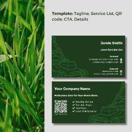 Cartão De Visita QR Code Mower Outline Custom Dark Green Lawn Care