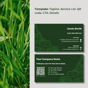 Cartão De Visita QR Code Mower Outline Custom Dark Green Lawn Care