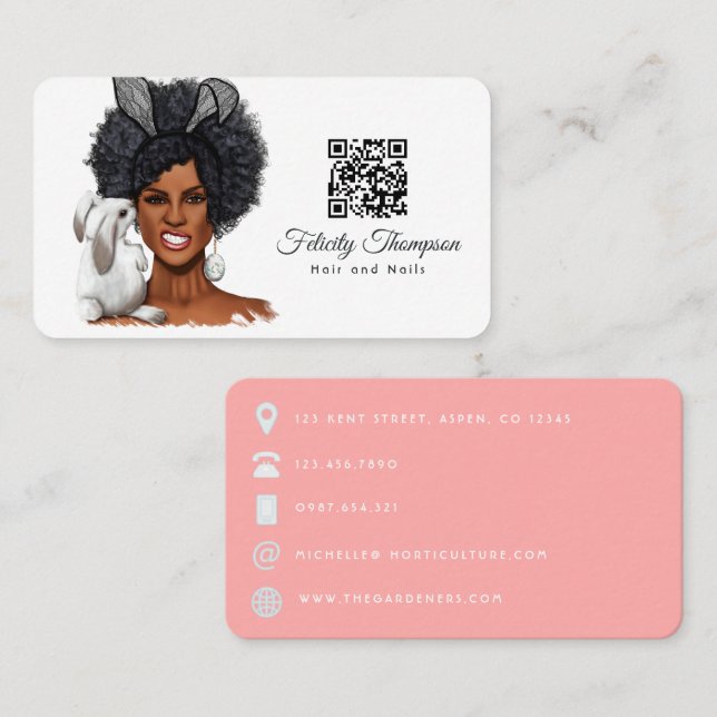 Cartão de visita QR Code para cabeleireiros afro-a (Frente/Verso)