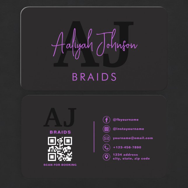 Cartão de Visita QR Code para Tranças de Cabelo Ro (Criador carregado)