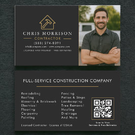 Cartão De Visita QR Code Photo Building Construction Black Gold