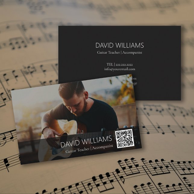 Cartão De Visita QR Code Photo Music Teacher Singer Songwriter (QR Code Photo Music Teacher Singer Songwriter Business Card)