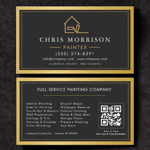 Cartão De Visita QR Code Pintor de Casas Pintura a Ouro 