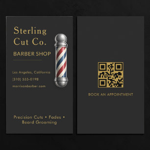 Cartão de Visita QR Code Preto Barbearia