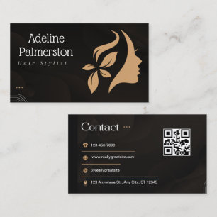 Cartão de Visita QR Code Preto e Branco de Cabelo