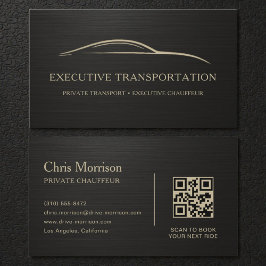 Cartão de Visita QR Code Preto e Dourado para Tran