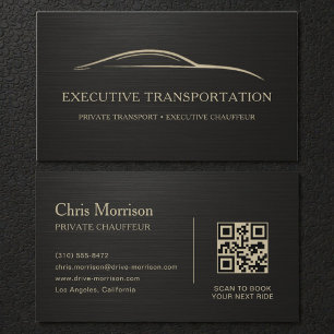 Cartão de Visita QR Code Preto e Dourado para Tran